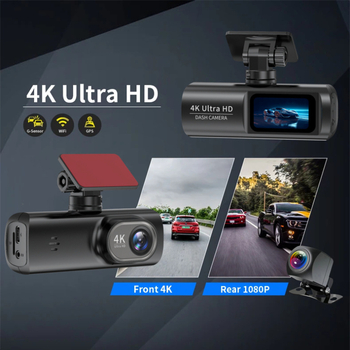Prekogranični visokorezolucijski 4K snimač vožnje s dvostrukim objektivom i Wifi vezom za mobilni telefon, auto DVR s noćnim vidom, snimanje ciklusa