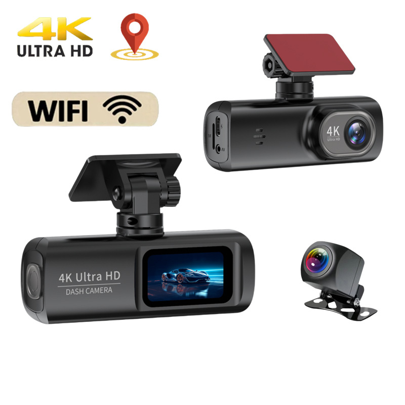 Înregistrator de conducere transfrontalier de înaltă definiție 4K cu lentilă dublă, interconectare Wifi pentru telefon mobil, DVR auto, viziune nocturnă, înregistrare ciclistă