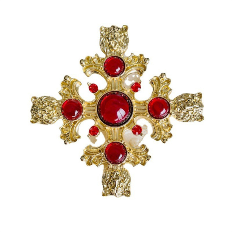 Dervos deimanto liūto galvos kryžiaus sagės pakabukas, dvejopo naudojimo, retro stiliaus, paauksuotas, moteriškas smeigtukų drožybos aksesuaras, korsažas