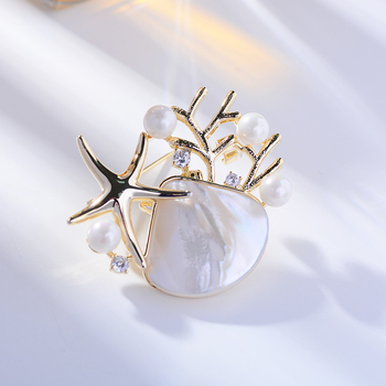 Κορεατική έκδοση της νέας καρφίτσας Deep Sea Imitation Shell, μοντέρνα καρφίτσα αστερίας με στρας, κομψά αξεσουάρ παλτού, χονδρική σε απόθεμα