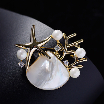 Κορεατική έκδοση της νέας καρφίτσας Deep Sea Imitation Shell, μοντέρνα καρφίτσα αστερίας με στρας, κομψά αξεσουάρ παλτού, χονδρική σε απόθεμα