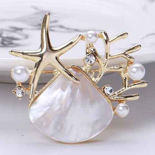 Korėjietiška naujos giliavandenės kriauklės imitacijos sagės versija, madinga kalnų krištolo ir jūros žvaigždės sagė, elegantiški, elegantiški palto aksesuarai, didmeninė prekyba sandėlyje