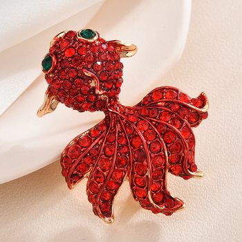 Kiniško stiliaus aliejaus lašo emalio raudona didelė auksinė žuvelė sagė moteriško temperamento aukščiausios klasės auksinės žuvelės krištolo korsažo šventinė dovanų smeigtukas