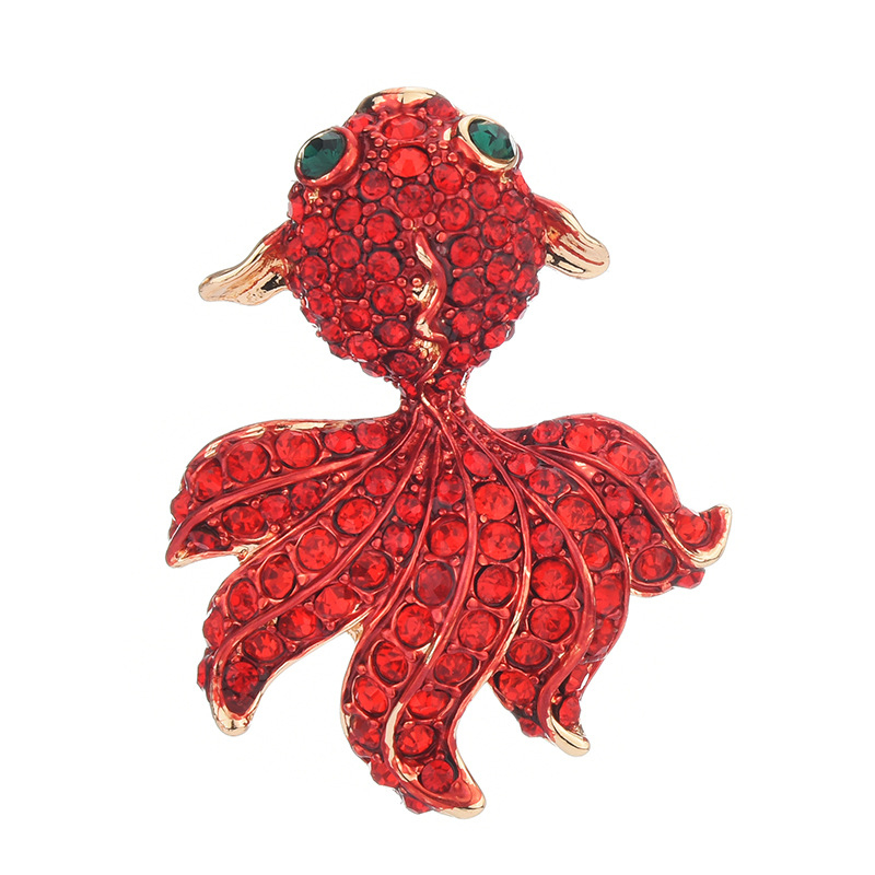 Kiniško stiliaus aliejaus lašo emalio raudona didelė auksinė žuvelė sagė moteriško temperamento aukščiausios klasės auksinės žuvelės krištolo korsažo šventinė dovanų smeigtukas