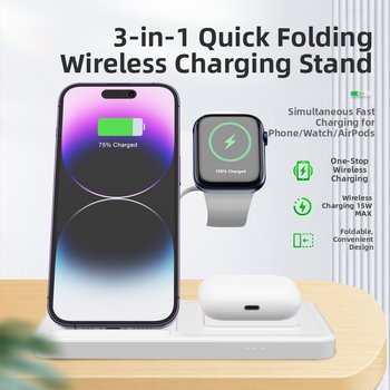 Privataus modelio sulankstomas trijų viename belaidis įkrovimas, tinkantis „Apple“ mobiliųjų telefonų ausinėms, laikrodžių greito įkrovimo laikikliui T288, tarpvalstybiniam naudojimui.