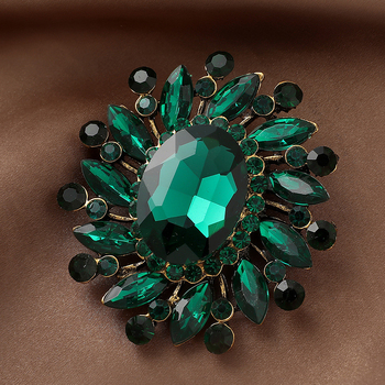 Vintage καρφίτσα με σμαραγδένια ένθετα στρας, λουλούδι, ευρωπαϊκή και αμερικανική μόδα, υψηλής ποιότητας, γλυκιά και κομψή, κομψή καρφίτσα κορσάζ