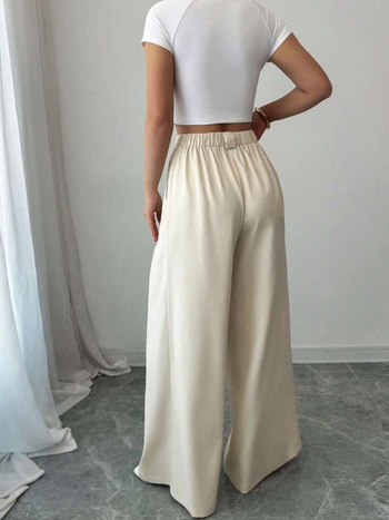 Tarptautinės europietiškos ir amerikietiškos moteriškos kostiuminės kelnės, pavasariui ir vasarai, naujos, aukštu liemeniu, plačios kelnės, laisvos, liekninamos, tiesios, kasdienės