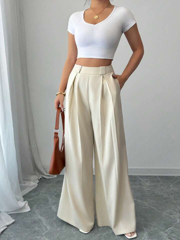 Tarptautinės europietiškos ir amerikietiškos moteriškos kostiuminės kelnės, pavasariui ir vasarai, naujos, aukštu liemeniu, plačios kelnės, laisvos, liekninamos, tiesios, kasdienės