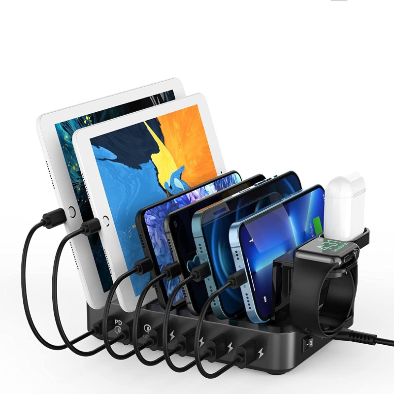 6 prievadų įkrovimo stovas, 140 W įkroviklis, kelių prievadų PD įkroviklis, stalinis įkrovimo stotelė, tinkanti mobiliųjų telefonų, planšetinių kompiuterių greitam įkrovimui