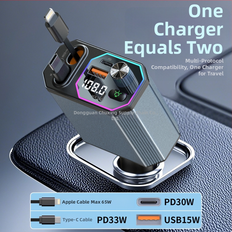 Privātais A28 automašīnas Bluetooth lādētājs ar 120 W diviem kabeļiem, četru funkciju ātra uzlāde, populārs lietošanai automašīnās un pārrobežu tirdzniecībā