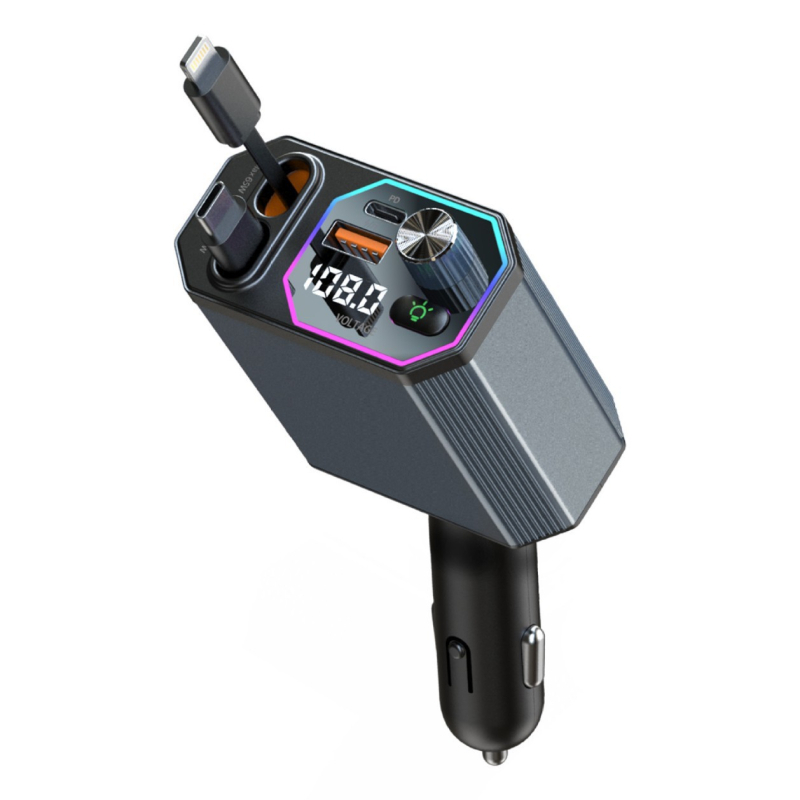 Privātais A28 automašīnas Bluetooth lādētājs ar 120 W diviem kabeļiem, četru funkciju ātra uzlāde, populārs lietošanai automašīnās un pārrobežu tirdzniecībā