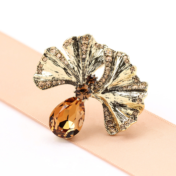 Φθινοπωρινά πεσμένα φύλλα ρετρό τεχνητό κίτρινο κρύσταλλο καρφίτσα φύλλων ginkgo κομψή απλή καρφίτσα φύλλων για γυναίκες