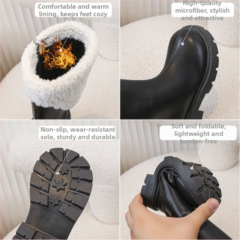 Момичешки обувки Детски дълги ботуши Нови есенно-зимни стилове 2025 Зимни дълги високи кожени ботуши с поларена подплата Стил принцеса