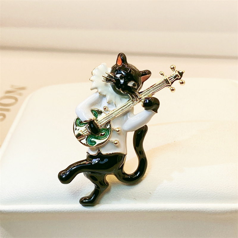 Kūrybinė elektrinės gitaros katės sagė, rankų darbo, lašančio aliejaus, „Meow Star“ koncertas, aukščiausios klasės moteriški korsažo paltai, suknelės aksesuarai