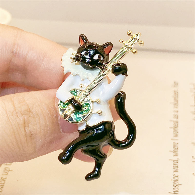 Kūrybinė elektrinės gitaros katės sagė, rankų darbo, lašančio aliejaus, „Meow Star“ koncertas, aukščiausios klasės moteriški korsažo paltai, suknelės aksesuarai