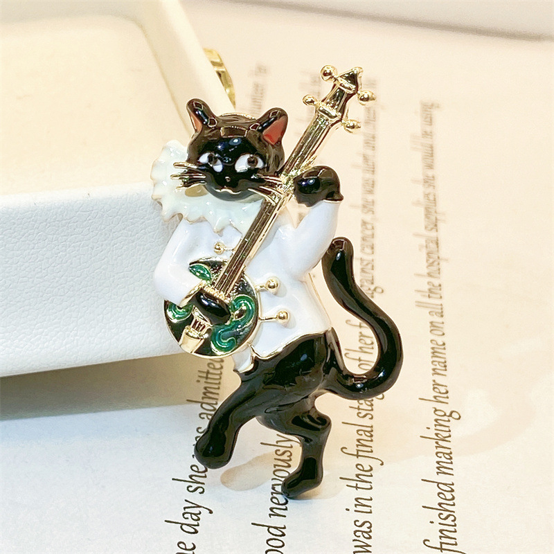 Kūrybinė elektrinės gitaros katės sagė, rankų darbo, lašančio aliejaus, „Meow Star“ koncertas, aukščiausios klasės moteriški korsažo paltai, suknelės aksesuarai