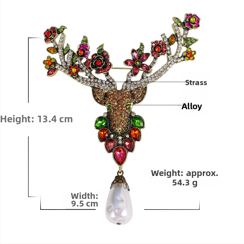 Cezhraničná horúca extra veľká retro kamienková jeleňia hlava brošňa ťažký priemysel los pin kabát odevné doplnky korsáž