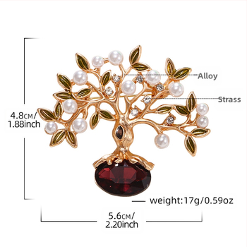 Νέα καρφίτσα με κρυστάλλινο δέντρο, μοντέρνα καρφίτσα κορσάζ ρετρό φύλλων, αξεσουάρ παλτού, χονδρική σε απόθεμα