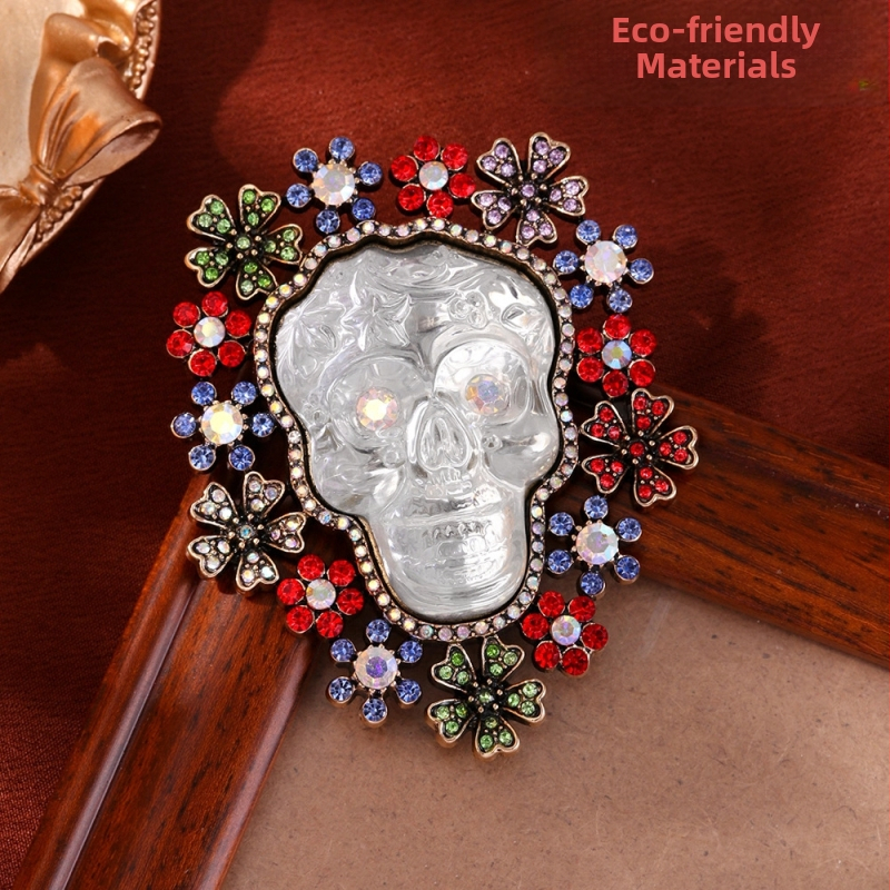 Europietiško ir amerikietiško viduramžių vintažinio dizaino Helovino kaukolės sagė, moteriška segtuko, aukštos klasės, nišinė, nauja korsažas