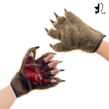 Helovīna cosplay lāču spilventiņu cimdi vilkaču cimdi viltīgi aksesuāri KTV masku ballītes plīša dzīvnieku cimdi