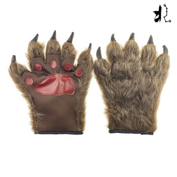 Γάντια με μαξιλάρι αρκούδας για cosplay Halloween, γάντια λυκάνθρωπου, δύσκολα στηρίγματα, γάντια μασκάρεμα KTV, βελούδινα γάντια ζώων