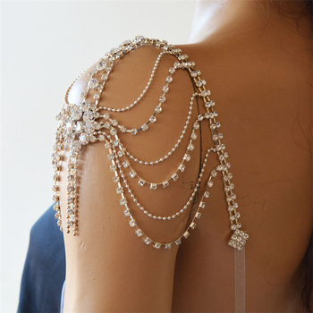 Amazon Fashion Hot Sale Multi-Layer Rhinestone Tassel Shoulder Chain Bride Wedding Women Crystal Shirt Shoulder Chain Γυναικεία