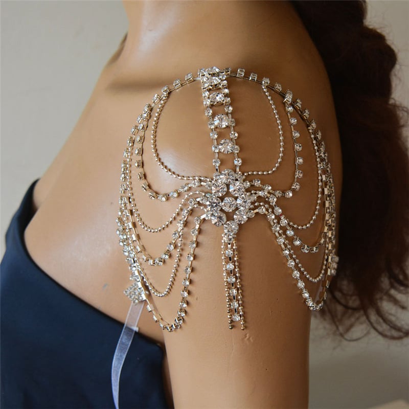 Amazon Fashion Hot Sale Multi-Layer Rhinestone Tassel Shoulder Chain Bride Wedding Women Crystal Shirt Shoulder Chain Γυναικεία