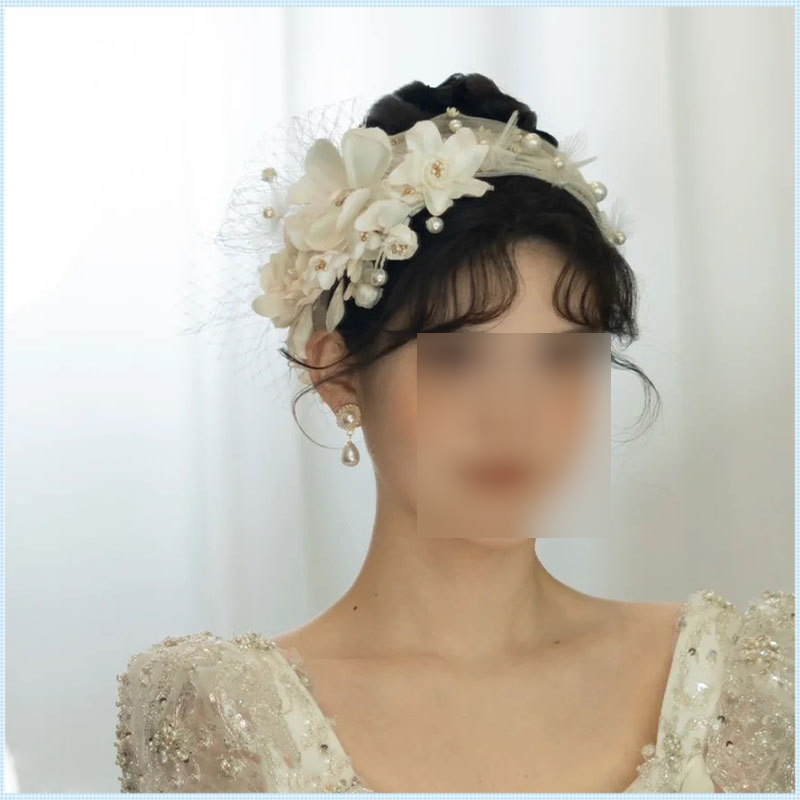 Retro Hepburn stiliaus vestuvinis stilius, paprasti ir elegantiški rankų darbo gėlių tinklelio plaukų aksesuarai, super fėjų ir universalūs vestuvių aksesuarai