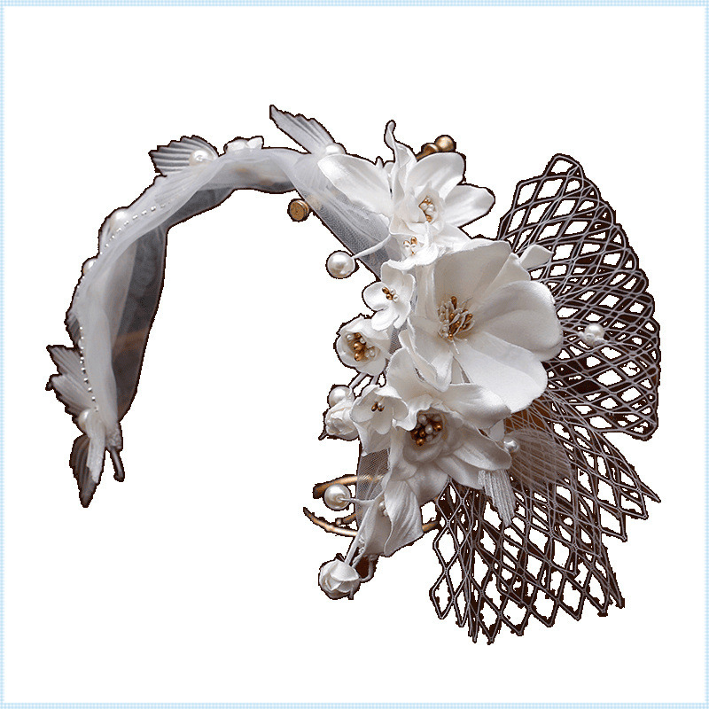 Retro Hepburn stiliaus vestuvinis stilius, paprasti ir elegantiški rankų darbo gėlių tinklelio plaukų aksesuarai, super fėjų ir universalūs vestuvių aksesuarai