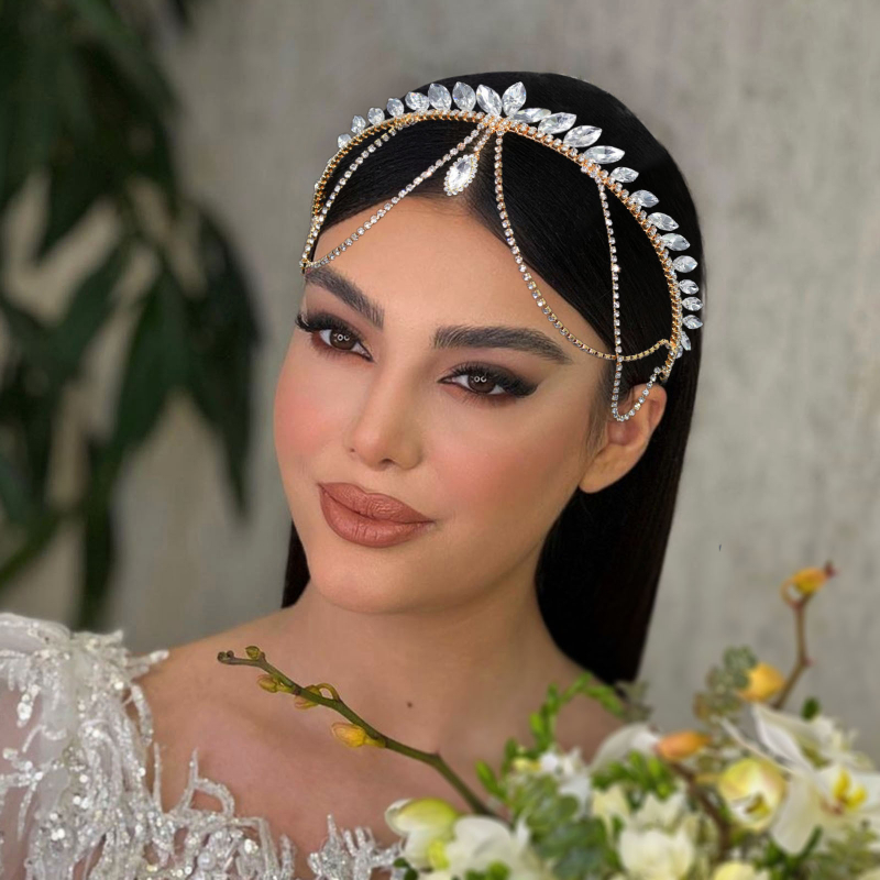 Amazon līgavas galvassega, galvassega, pušķīša karājas rhinestones ķēdes vainags, matu aksesuāri, matu savilkšanas galvas saite, matu vainags, DZ051