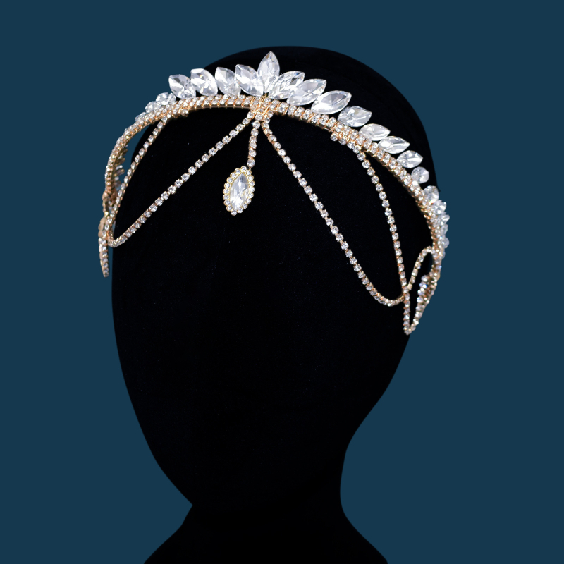 Amazon līgavas galvassega, galvassega, pušķīša karājas rhinestones ķēdes vainags, matu aksesuāri, matu savilkšanas galvas saite, matu vainags, DZ051