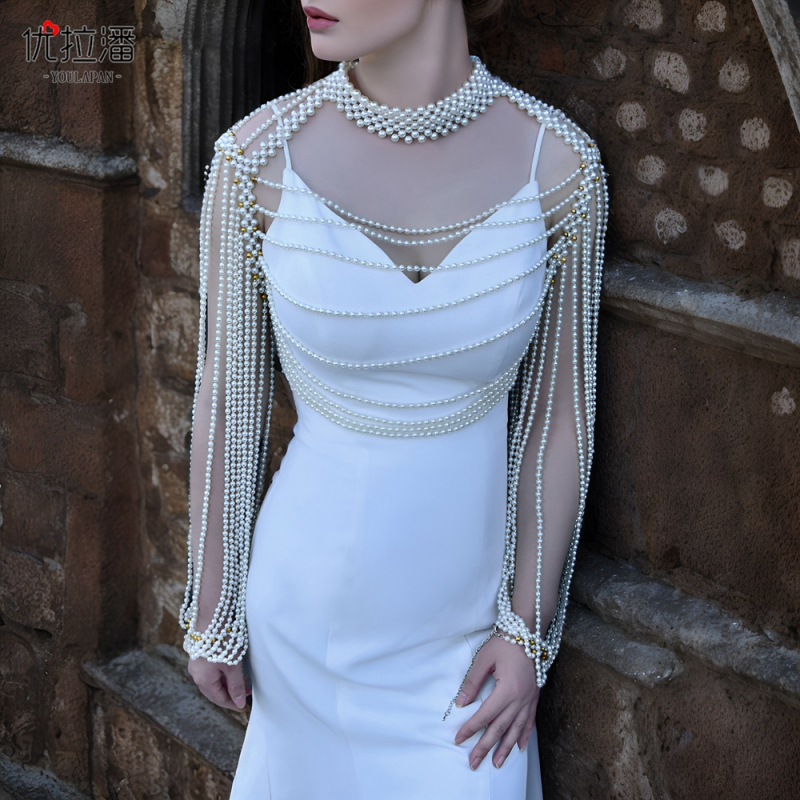 „Youlapan Vg67“ europietiškos ir amerikietiškos prieinamos prabangios karoliukais puoštos vestuvinės suknelės, Han dinastijos stiliaus, su kišenėmis, karoliukais puošta debesų formos rūmų grandinėle ant peties