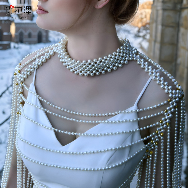 „Youlapan Vg67“ europietiškos ir amerikietiškos prieinamos prabangios karoliukais puoštos vestuvinės suknelės, Han dinastijos stiliaus, su kišenėmis, karoliukais puošta debesų formos rūmų grandinėle ant peties