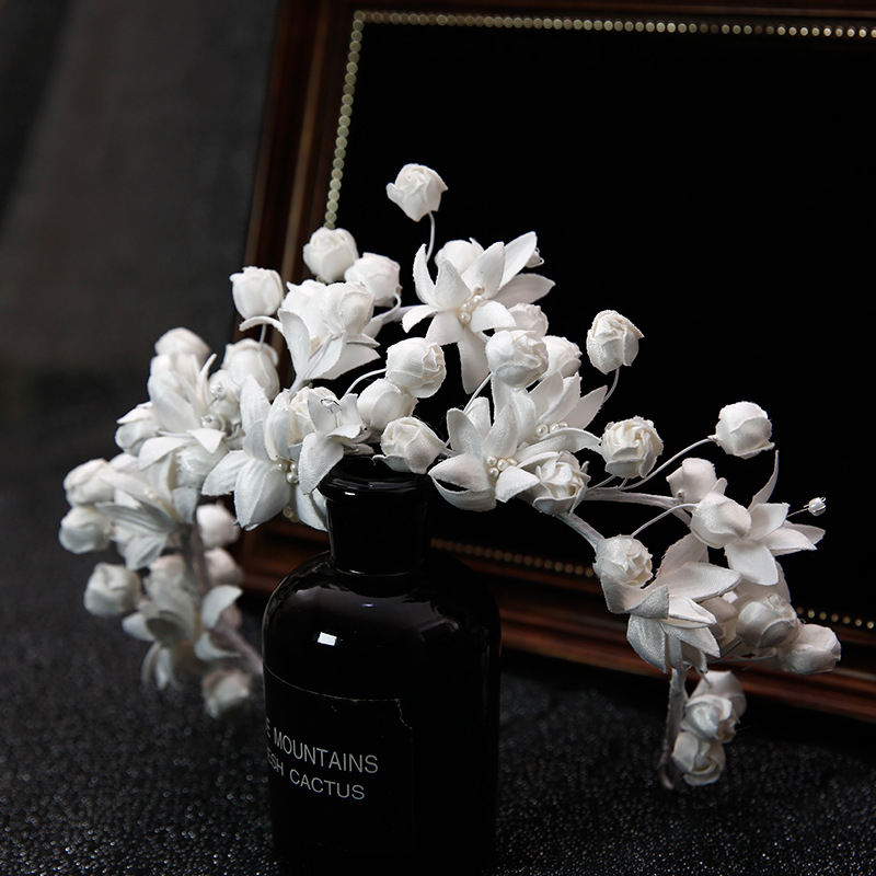 Coafură de mireasă, stil pădure, alb și negru, bandă de păr din material textil lucrat manual, accesorii de păr pentru nuntă, accesorii principale de nuntă