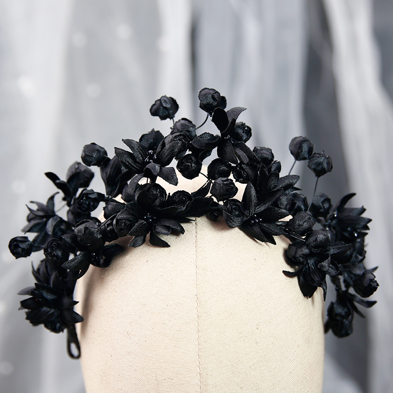 Coafură de mireasă, stil pădure, alb și negru, bandă de păr din material textil lucrat manual, accesorii de păr pentru nuntă, accesorii principale de nuntă