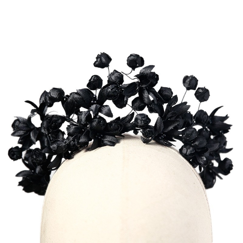 Coafură de mireasă, stil pădure, alb și negru, bandă de păr din material textil lucrat manual, accesorii de păr pentru nuntă, accesorii principale de nuntă