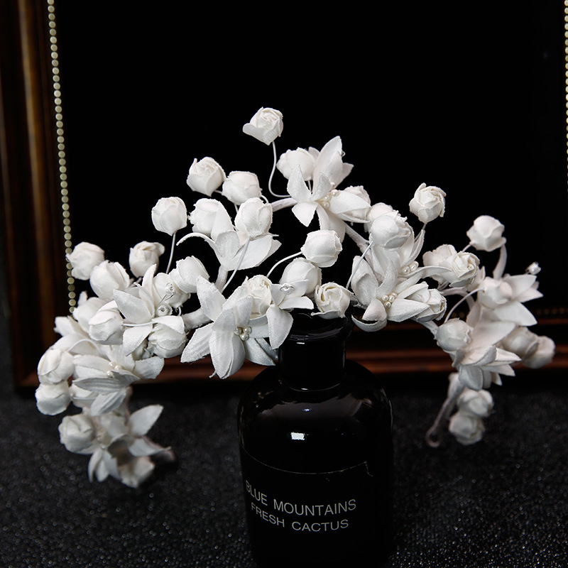 Coafură de mireasă, stil pădure, alb și negru, bandă de păr din material textil lucrat manual, accesorii de păr pentru nuntă, accesorii principale de nuntă