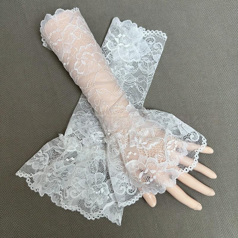 Булчински ръкавици Сватбена дантела Френска сватбена рокля Фотосесия Сватбена фотосесия Ръкави с дантела и къси ръкави