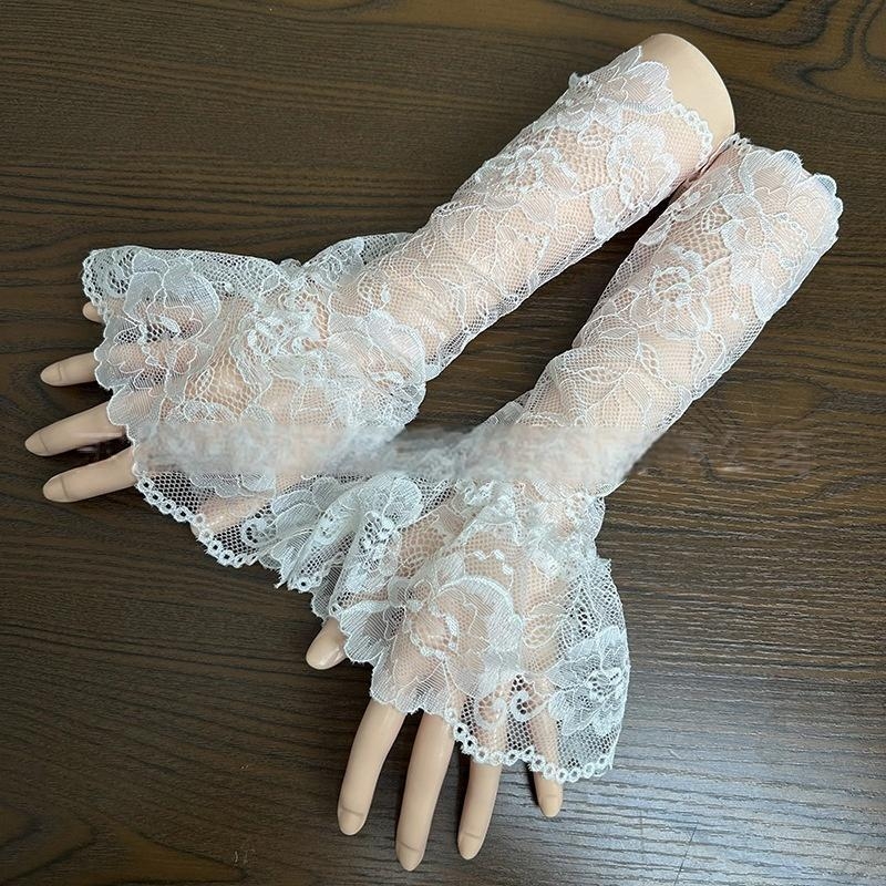 Булчински ръкавици Сватбена дантела Френска сватбена рокля Фотосесия Сватбена фотосесия Ръкави с дантела и къси ръкави
