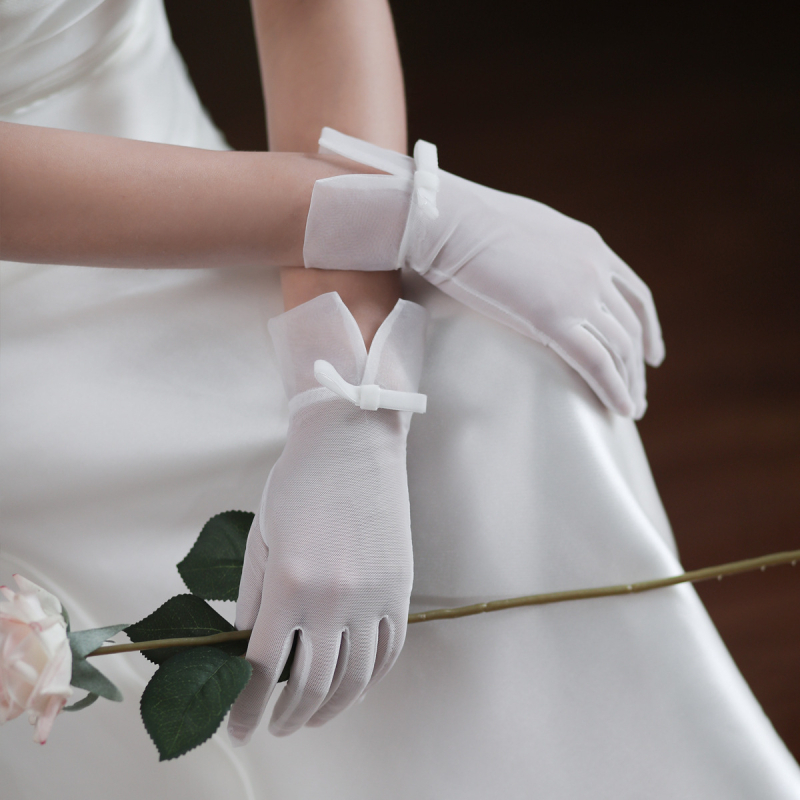 WG057 mănuși de mireasă elegante cu fundă, rochie de mireasă albă scurtă, accesorii pentru petreceri de banchet, en-gros