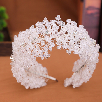 Ευρωπαϊκή και αμερικανική χειροποίητη κορδέλα μαλλιών από κρυστάλλινες χάντρες, κορδέλα γάμου, αξεσουάρ μαλλιών, πολυτελής ασημένια κορδέλα μαλλιών βαριάς βιομηχανίας, αξεσουάρ νυφικού