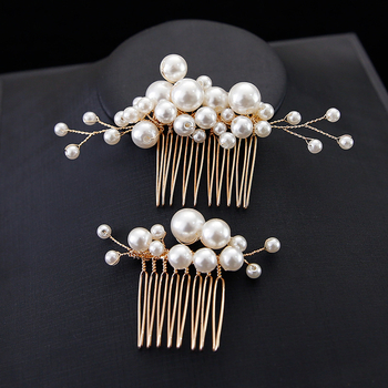 Naujas rankų darbo nuotakos galvos apdangalas, perlų galvos apdangalas, europietiškos ir amerikietiškos vestuvinės šukuosenos, 5 dalių perlų šukos, vestuvinė suknelė