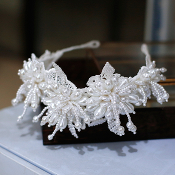 Νέα Ιαπωνική και Κορεατική Νυφική Νύφη με Χειροποίητα Αξεσουάρ Μαλλιών από Μαργαριτάρια, Κομψά Αξεσουάρ Γάμου σε Όλα τα Χρώματα, Πολυτελή Αξεσουάρ Κορδέλας Γάμου