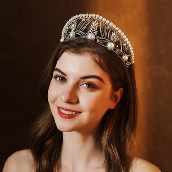 Europietiško ir amerikietiško retro stiliaus nuotakos galvos apdangalas su perlų karūna, pokylių suknelės aksesuarai, princesės apeigų perlų karūna