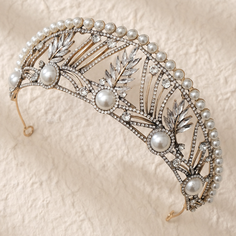 Europietiško ir amerikietiško retro stiliaus nuotakos galvos apdangalas su perlų karūna, pokylių suknelės aksesuarai, princesės apeigų perlų karūna