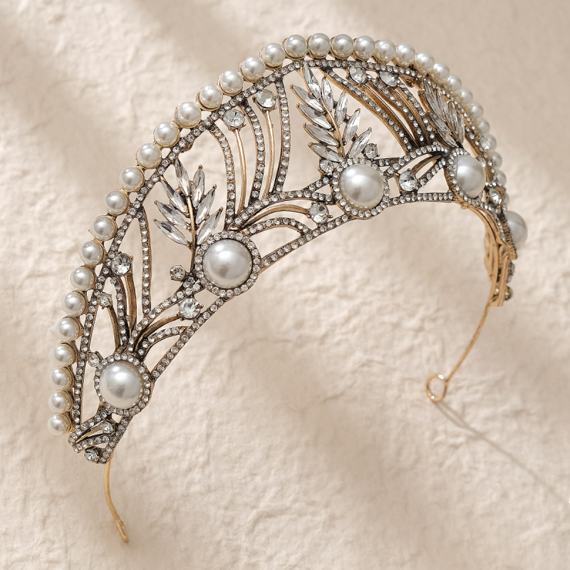 Europietiško ir amerikietiško retro stiliaus nuotakos galvos apdangalas su perlų karūna, pokylių suknelės aksesuarai, princesės apeigų perlų karūna
