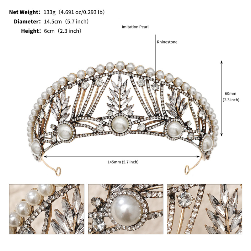 Europietiško ir amerikietiško retro stiliaus nuotakos galvos apdangalas su perlų karūna, pokylių suknelės aksesuarai, princesės apeigų perlų karūna