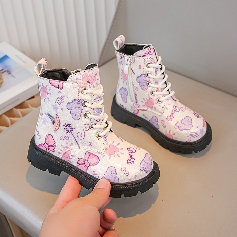 Mergaičių Martino aulinukai 2024 m. rudens ir žiemos madingi korėjietiško stiliaus mergaičių marginti minkšti apatiniai princesės aulinukai, stilingi madingi viengubi aulinukai