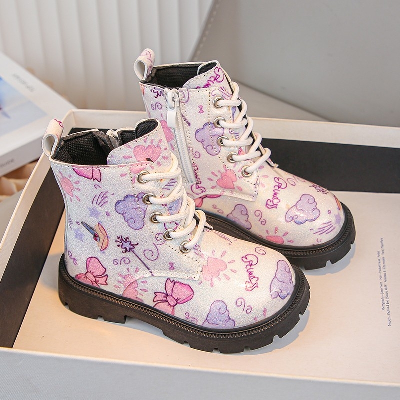 Mergaičių Martino aulinukai 2024 m. rudens ir žiemos madingi korėjietiško stiliaus mergaičių marginti minkšti apatiniai princesės aulinukai, stilingi madingi viengubi aulinukai