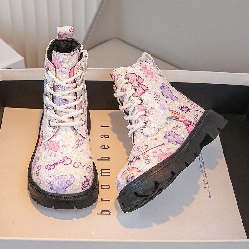 Mergaičių Martino aulinukai 2024 m. rudens ir žiemos madingi korėjietiško stiliaus mergaičių marginti minkšti apatiniai princesės aulinukai, stilingi madingi viengubi aulinukai